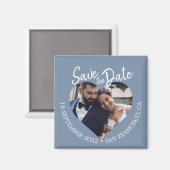 Staubblau Foto Moderne Schrift Save-the-Date Magnet (Vorderseite/Rückseite)