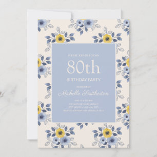 Staubblau gelbe Blumen weiß 80. Geburtstag Einladung