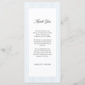 Staubblau gestreifte elegante Hochzeit Menükarte (Rückseite)