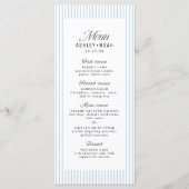 Staubblau gestreifte elegante Hochzeit Menükarte (Vorderseite)