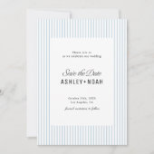 Staubblau gestreifte elegante Hochzeit Save The Date (Vorderseite)