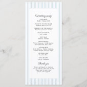 Staubblau gestreifte elegante Hochzeitsprogramme Menükarte (Rückseite)