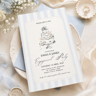Staubblau gestreifte Vintage-Hochzeitstorten-Verlo Einladung