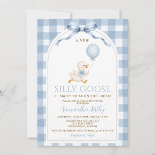 Staubblau Gingham Neue Alberne Gans-Schleife Baby  Einladung