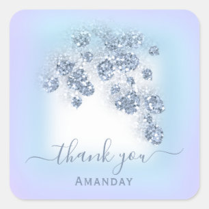 Staubblau Glitter Blumen Purpur  Braut Sweet 16th Quadratischer Aufkleber