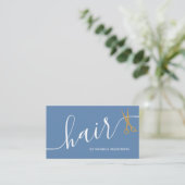 Staubblau Gold Haar Schrift Schere QR Code Visitenkarte (Stehend Vorderseite)