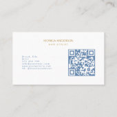 Staubblau Gold Haar Schrift Schere QR Code Visitenkarte (Rückseite)