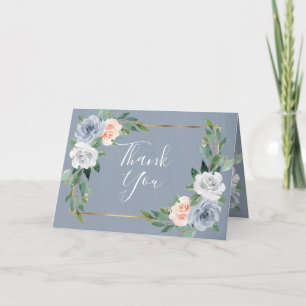 Staubblau Gold Rosé Pink Pfirsich Florale Hochzeit Dankeskarte