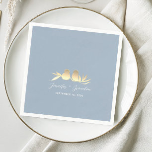 Staubblau-Gold-Verliebte Hochzeit Serviette