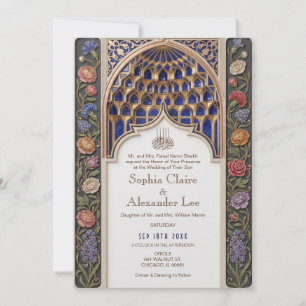 Staubblau-goldene islamische Hochzeitseinladung Einladung