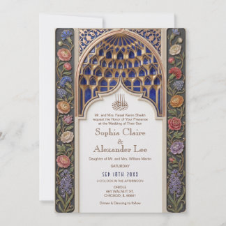 Staubblau-goldene islamische Hochzeitseinladung Einladung