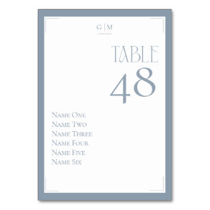 Staubblau-Grau-Monogramm Gastnamen Modern Tischnummer