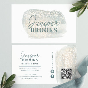 Staubblau-grauer Social-Media-QR-Code-Glitter Visitenkarte