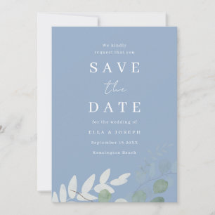 Staubblau Grüne Blatt Eleganz Hochzeit Save The Date