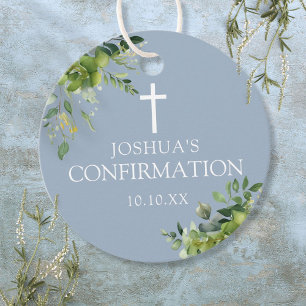 Staubblau Grüne Blumen zur Konfirmation Geschenkanhänger