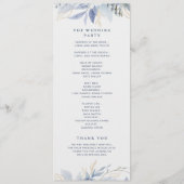 Staubblau & Hellblau Florale Kunst Hochzeit Programm (Rückseite)