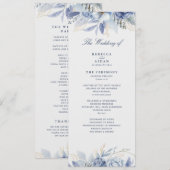 Staubblau & Hellblau Florale Kunst Hochzeit Programm (Vorne/Hinten)
