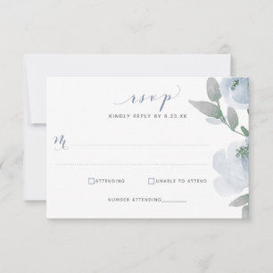 Staubblau Hochzeit Wasserfarbe Sanfte Blüten RSVP Karte