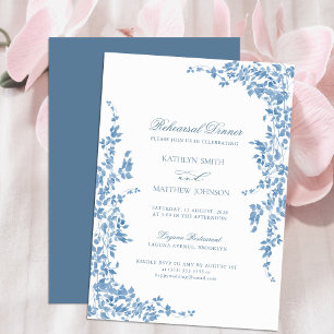 Staubblau klassisches Vintage-Blumen-Probedinner Einladung