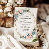 Staubblau Korallenrosa Florales Geometrisches Hoch Einladung