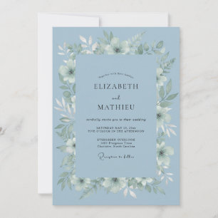 Staubblau leuchtende botanische Hochzeit Einladung