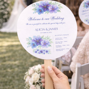 Staubblau-lila Blumige Hochzeitsprogramm Fächer
