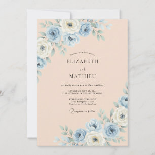 Staubblau Malerische Blüten Hochzeit Einladung