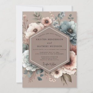 Staubblau Malerische Blüten Hochzeit Einladung
