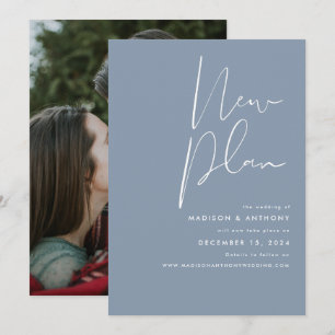 Staubblau Minimalistisches Foto Neue Hochzeitsplan Ankündigung