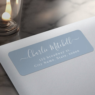 Staubblau Moderne elegante Schreibschrift-Rücksend