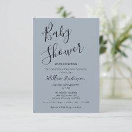 Staubblau Moderne Minimalistische Schrift Baby Sho Einladung