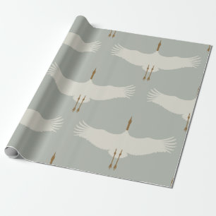 Staubblau neutrale Vögel Kraniche Art Deco Muster Geschenkpapier