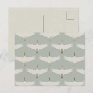 Staubblau neutrale Vögel Schwäne Art Deco Monogram Feiertagspostkarte