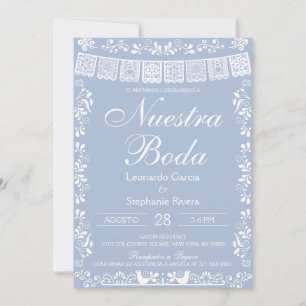 Staubblau Nuestra Boda Papel Picado Hochzeit Einladung