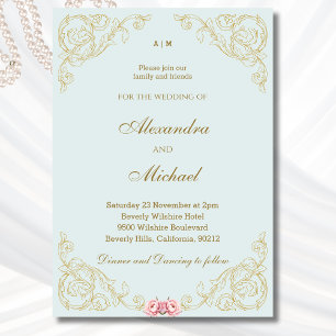 Staubblau Ornamentale Vintage-Barock-Hochzeit Einladung