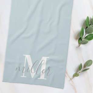 Staubblau personalisierter Familienname Monogramm Geschirrtuch
