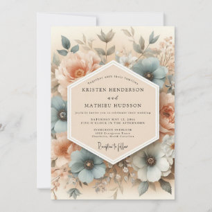 Staubblau Poetische Florale Hochzeit Einladung