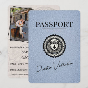 Staubblau Puerta Vallarta Hochzeitseinladung Save The Date