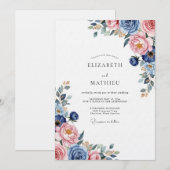 Staubblau Romantische Blumige Hochzeit Einladung (Vorne/Hinten)