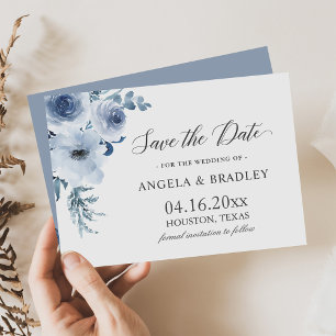 Staubblau Romantische Boho Blumen Hochzeit Save The Date