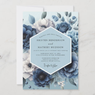 Staubblau Romantische Flora-Hochzeit Einladung