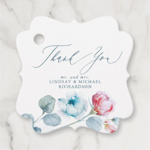 Staubblau rosa Blumen Elegante Hochzeits Dankeschö Geschenkanhänger