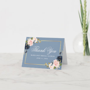 Staubblau Rosa Floral Gold Brautparty Notiz Dankeskarte