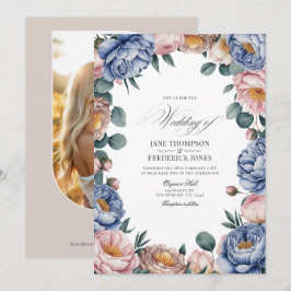 Staubblau, Rosé und Warmes Taupe Blumenhochzeit Einladung