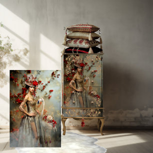 Staubblau & Rote Blumen, Porträtkunst & Flamingo Seidenpapier