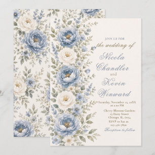 Staubblau & Salbei Blumenhochzeit Einladung