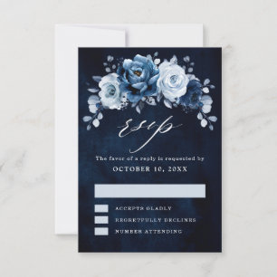 Staubblau Schiefer Navy Botanische Hochzeit RSV RSVP Karte
