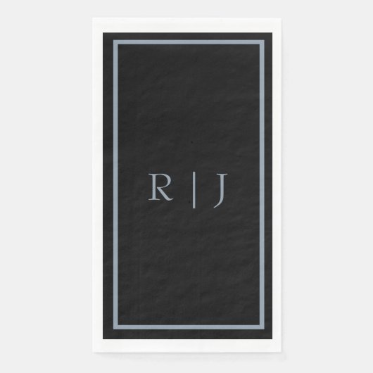 Staubblau-schwarze Monogrammbuchstaben Anfangsbuch Serviette (Vorderseite)