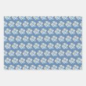Staubblau silber elegante Blumen Geschenkpapier Set (Vorderseite 3)