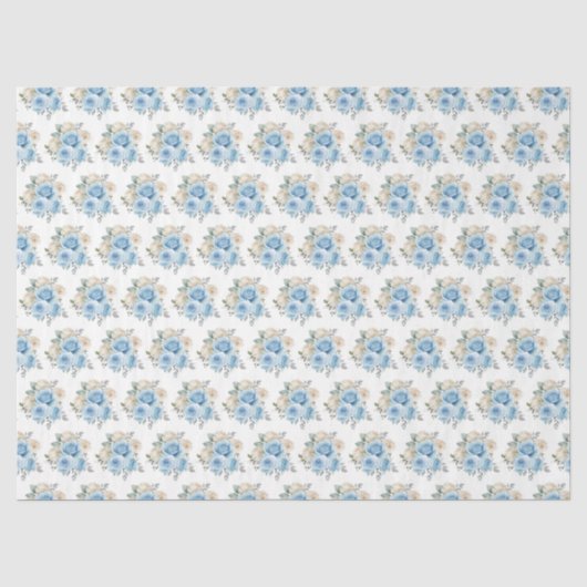 Staubblau silber elegante Blumen Seidenpapier (Vorderseite)